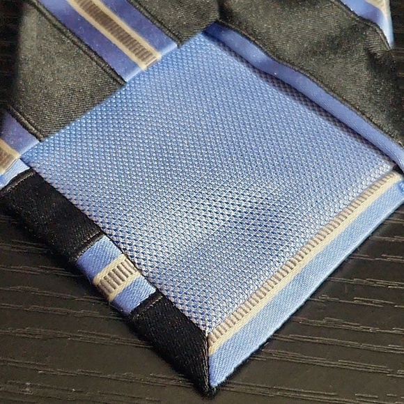 TOMMY HILFIGER Necktie Black Blue Grey White Striped Classic Silk‎ Business - Picture 6 of 8